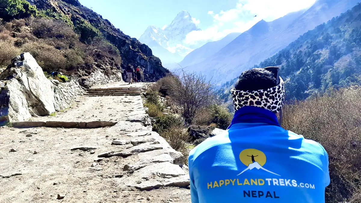 trekking along the way to pangboche