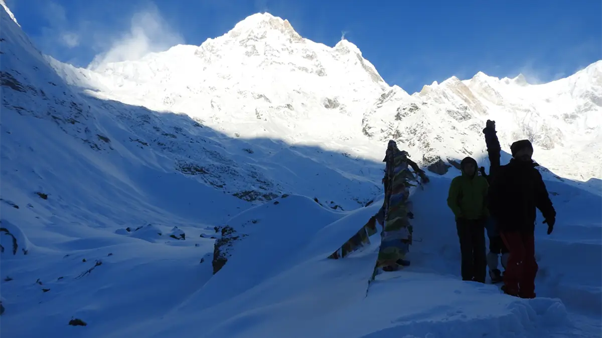 Nepal Annapurna base camp guided trek and the snow mountain view of Annapurna I