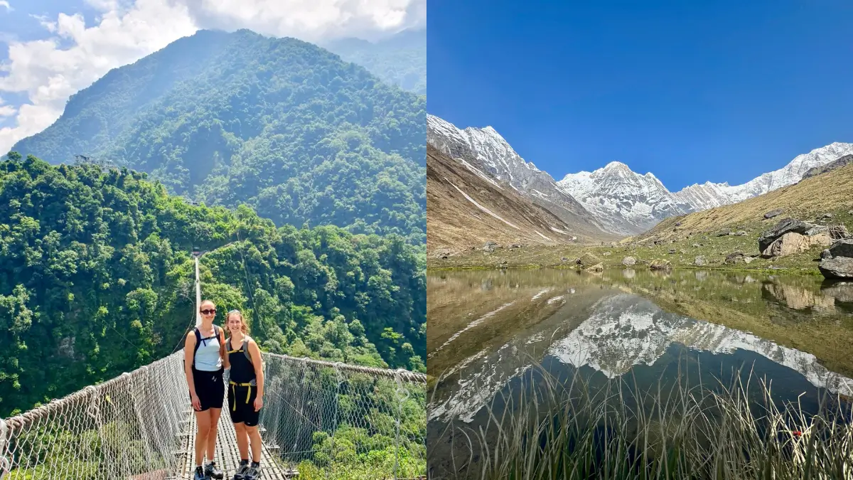 Jhinu danda bridge, route to annapurna base camp, and annapurna himalayas