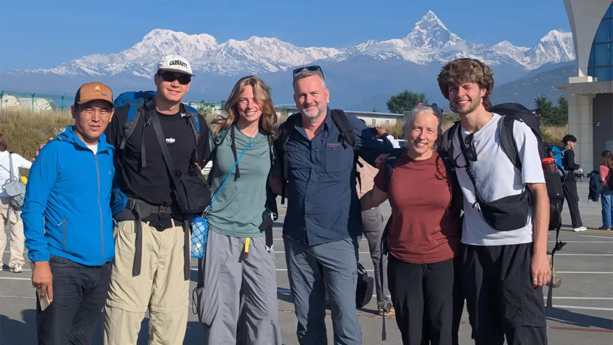 Annapurna Himalaya view from Pokhara airport, trekking to Annapurna base camp ABC in October