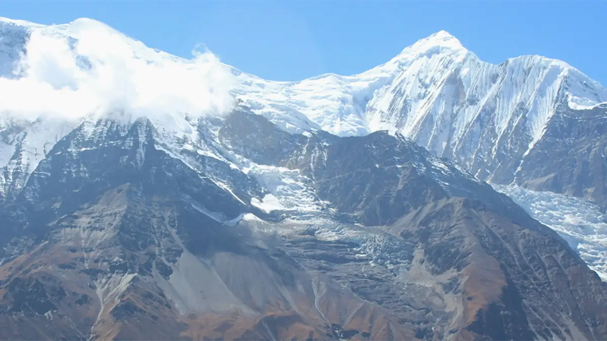 annapurna iii and gangapurna peak mountain view from manang nepal, annapurna circuit trekking