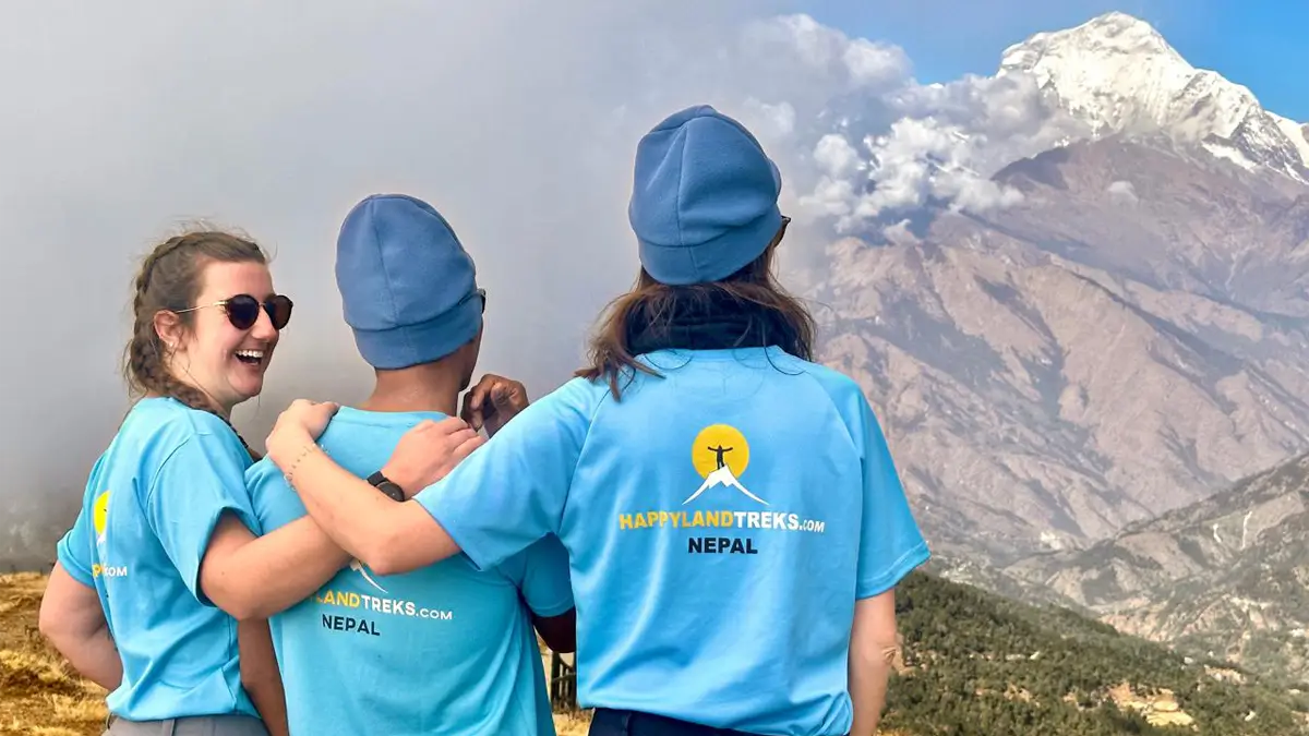enjoying the mountain view of dhaulagiri while trekking with local based company from Kathmandu