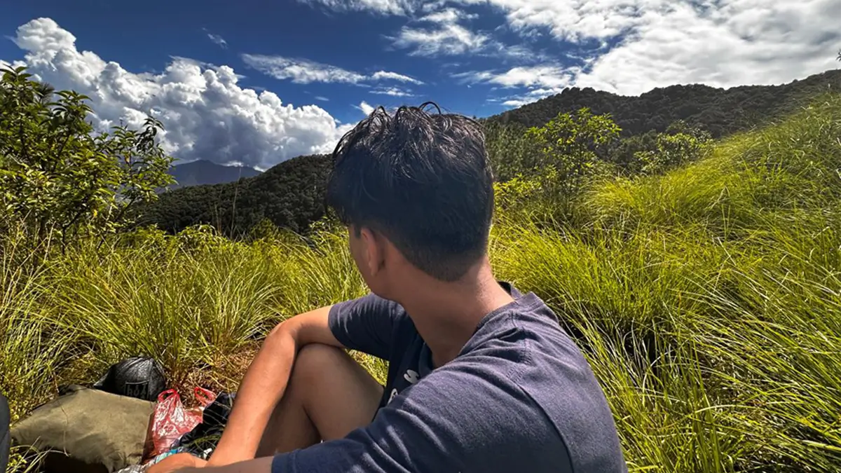 enjoying the view of the jamacho hill hiking in Kathmandu