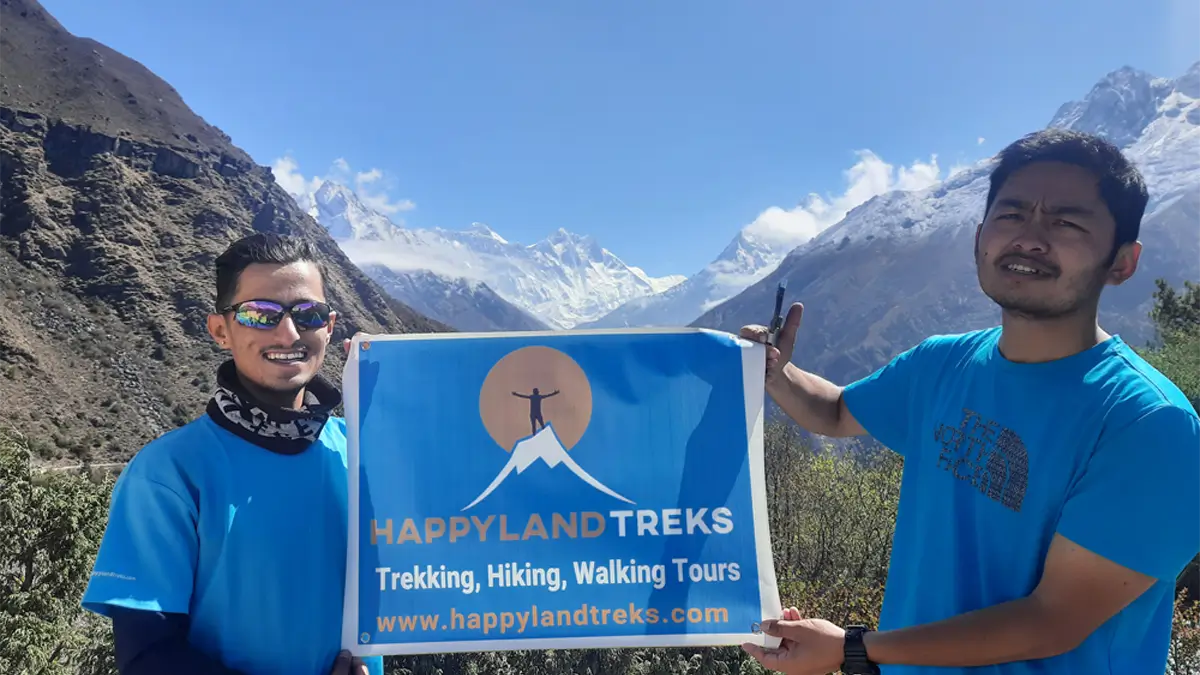 mountain view everest, lhotse, and ama dablam on the way to everest base camp