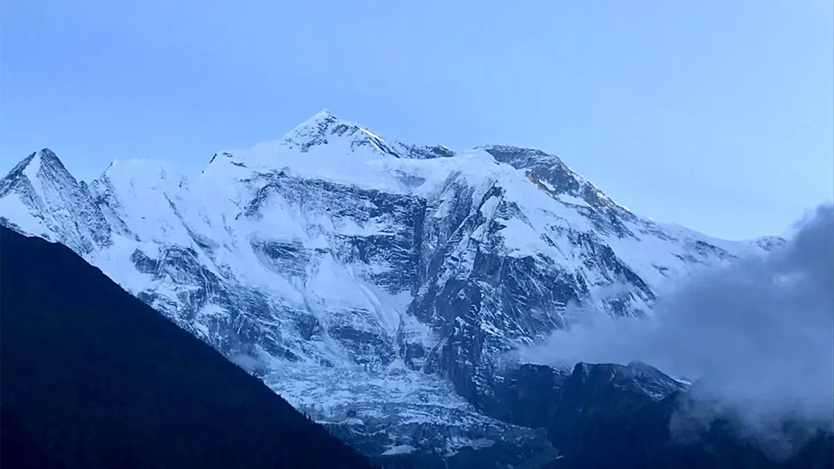 view of gangapurna mountain peak from manang nepal