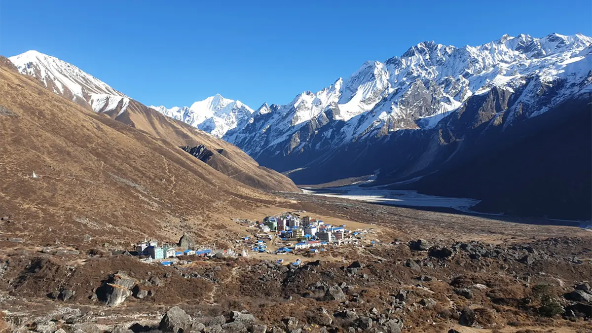 Langtang kyanjin gompa including the Himalaya mountain view