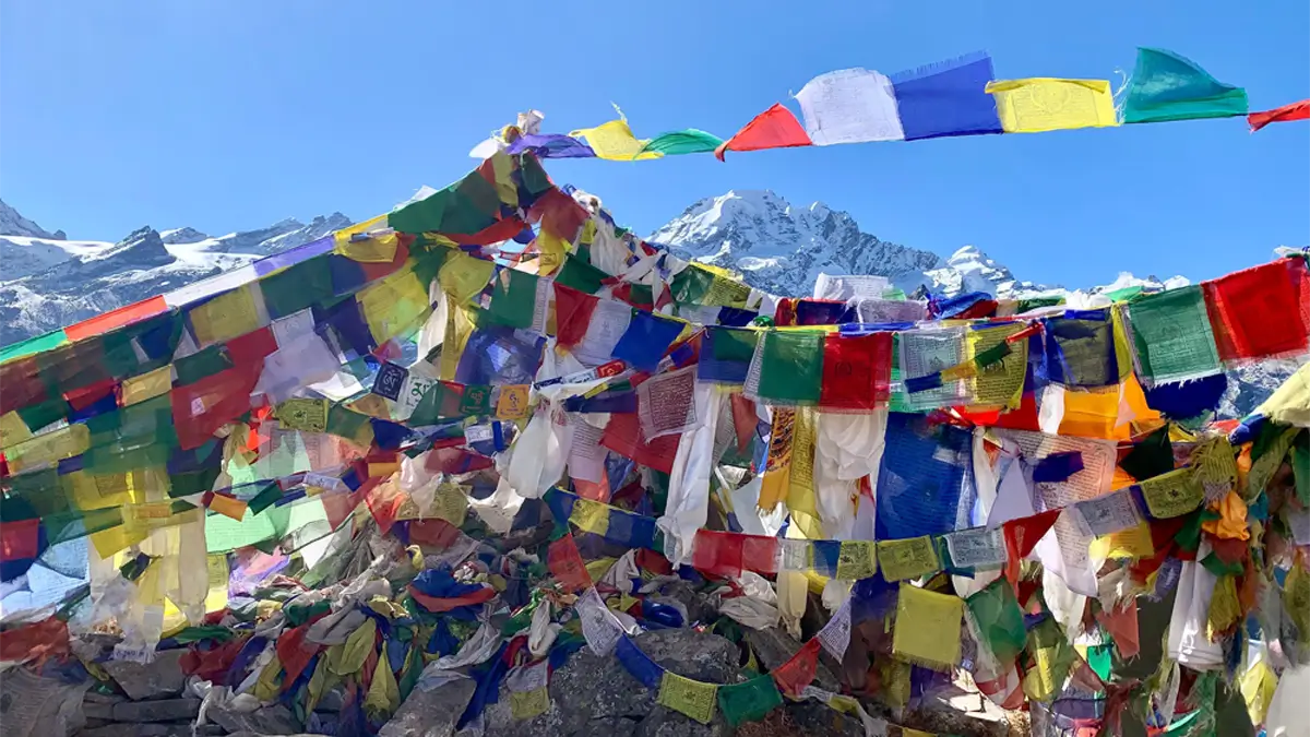 tibetan prayer flag in langtang mountains