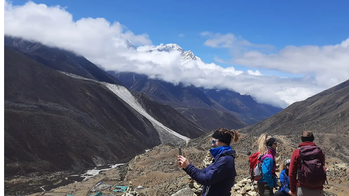 local sherpa-guided adventure trek in the everest region in dingboche, nepal