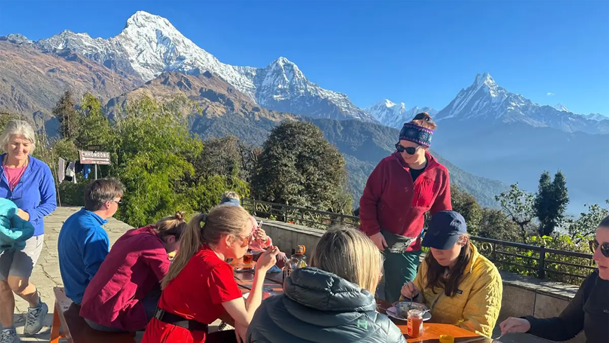 morning breakfast in the Annapurna Himalaya mountain tadapani