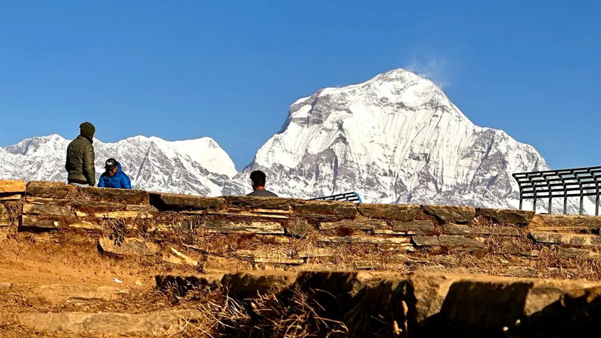 world's 7th highest mountain mount dhaulagiri, view from poon hill annapurna himalaya range.