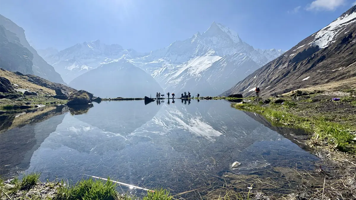 mount gangapurna and mount fishtail view from annapurna base camp in spring season trekking in Nepal