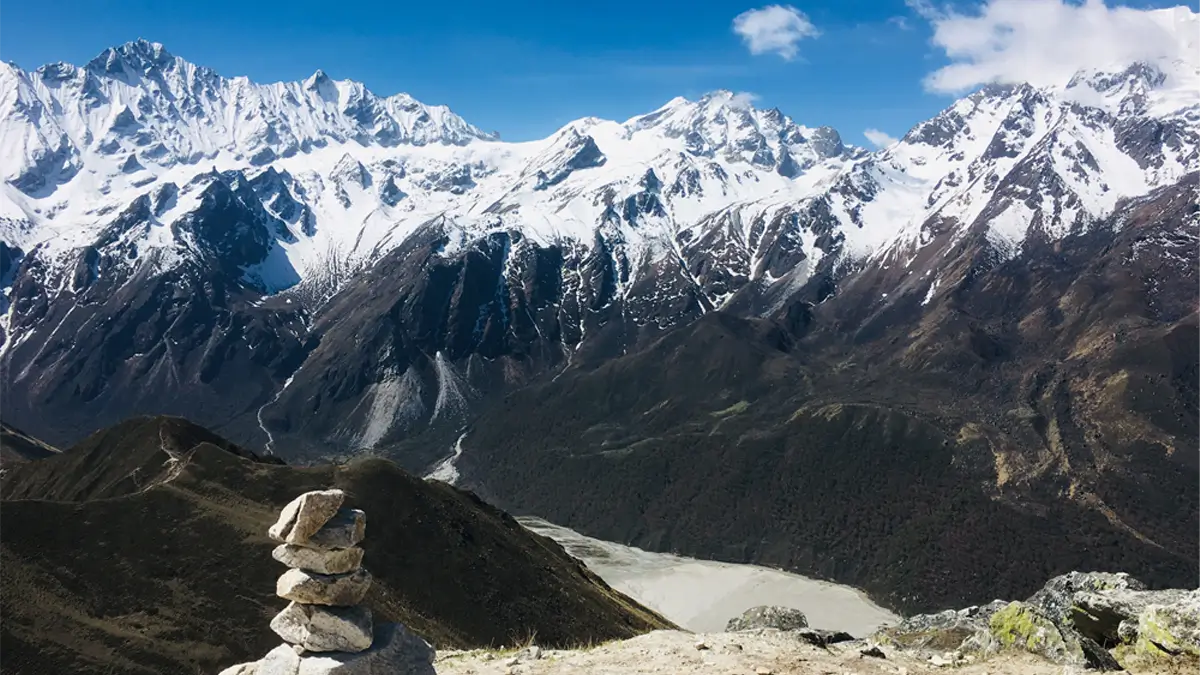 Langtang valley trekking in spring the Himalaya mountain view include Langtang Lirung and Gangchenpo