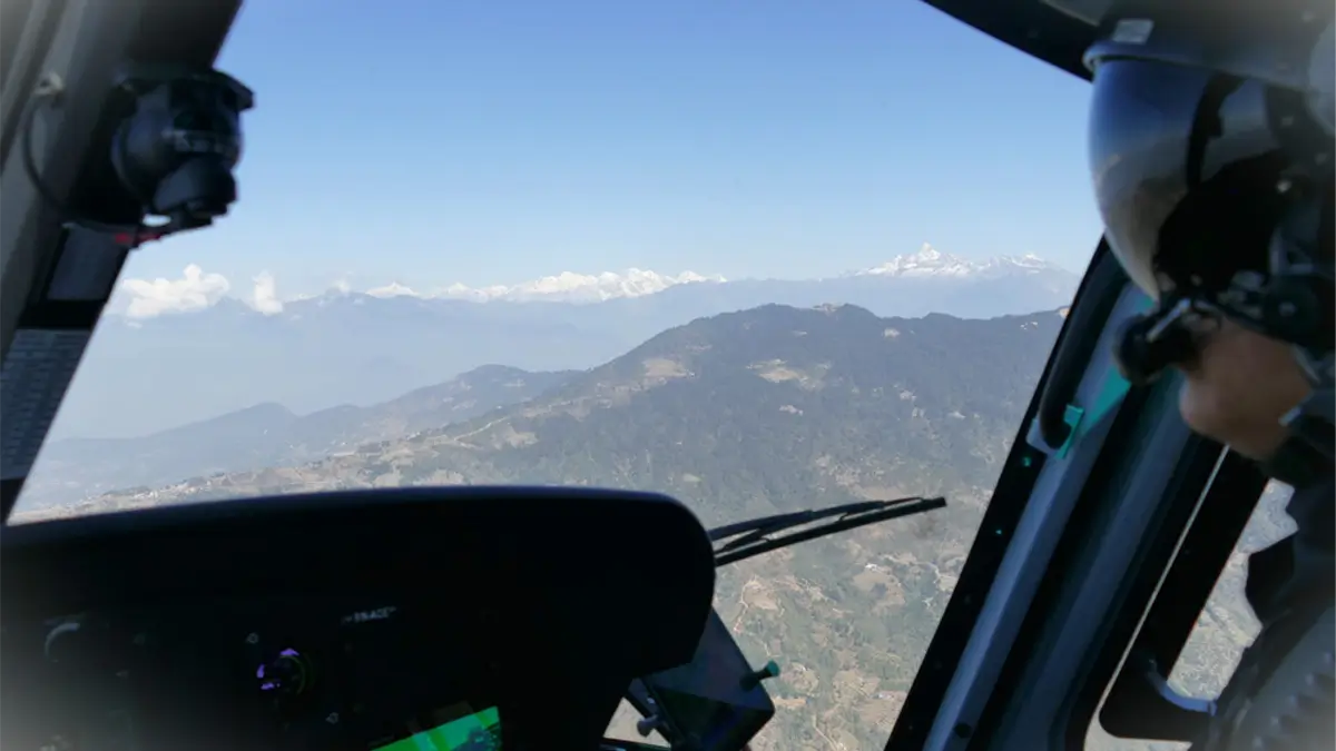 mountain view while flying to lukla tenzing hillary airport in nepal