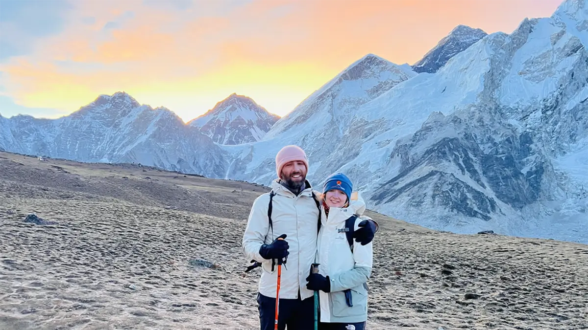 mountain view of khumbutse peak, changtse peak, mount everest, lhotse, nuptse while climb to the kala patthar from gorakshep nepal