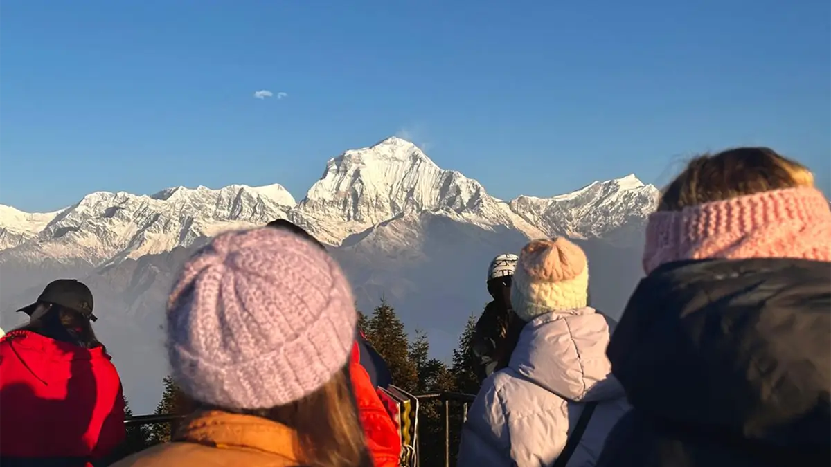 enjoying the morning view of mount dhaulagiri and annapurna himalayas from poon hill 3210m.