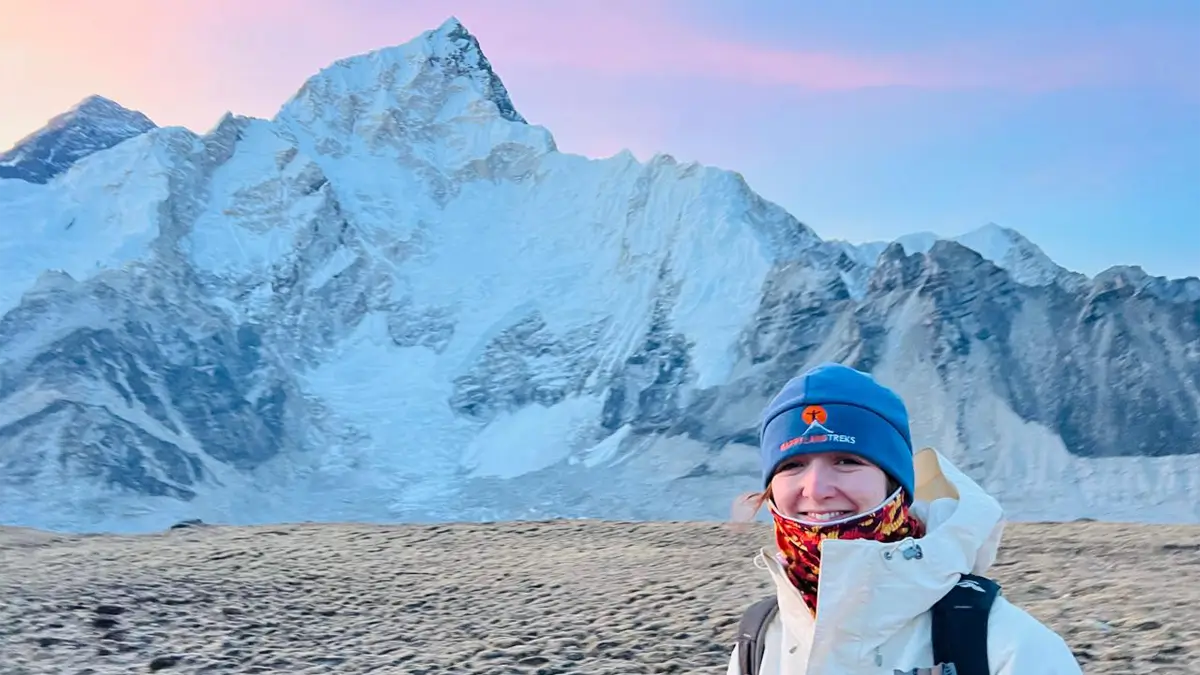 Mt. Everest and Lhotse view the way uphill to Kala Patthar from Gorakshep Nepal