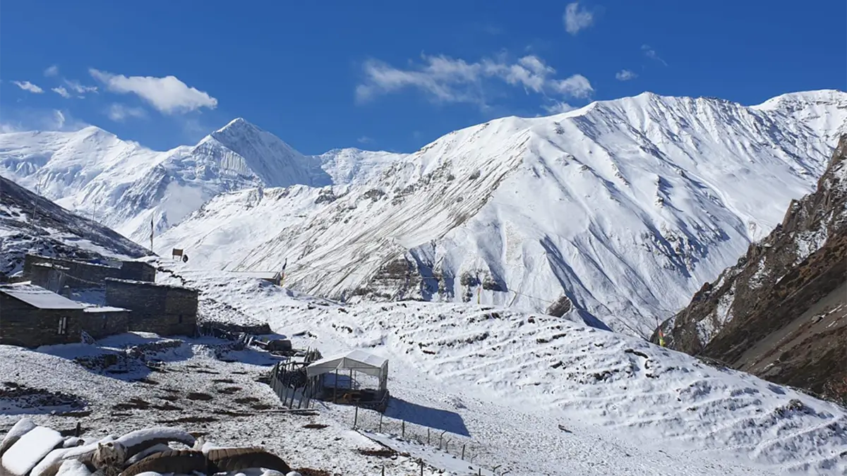 Annapurna circuit trek Himalaya view from Ledar