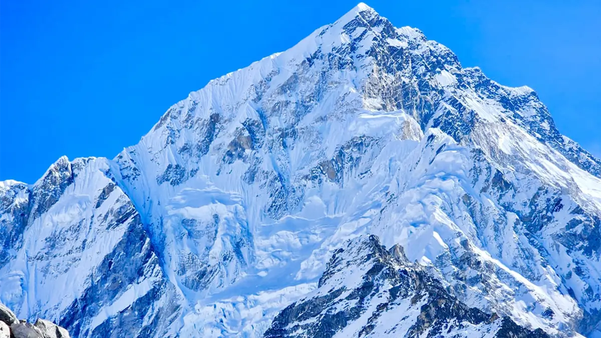 Mount Nuptse view near by from Gorakshep, Mount Nuptse peak just right right to the Mount Everest
