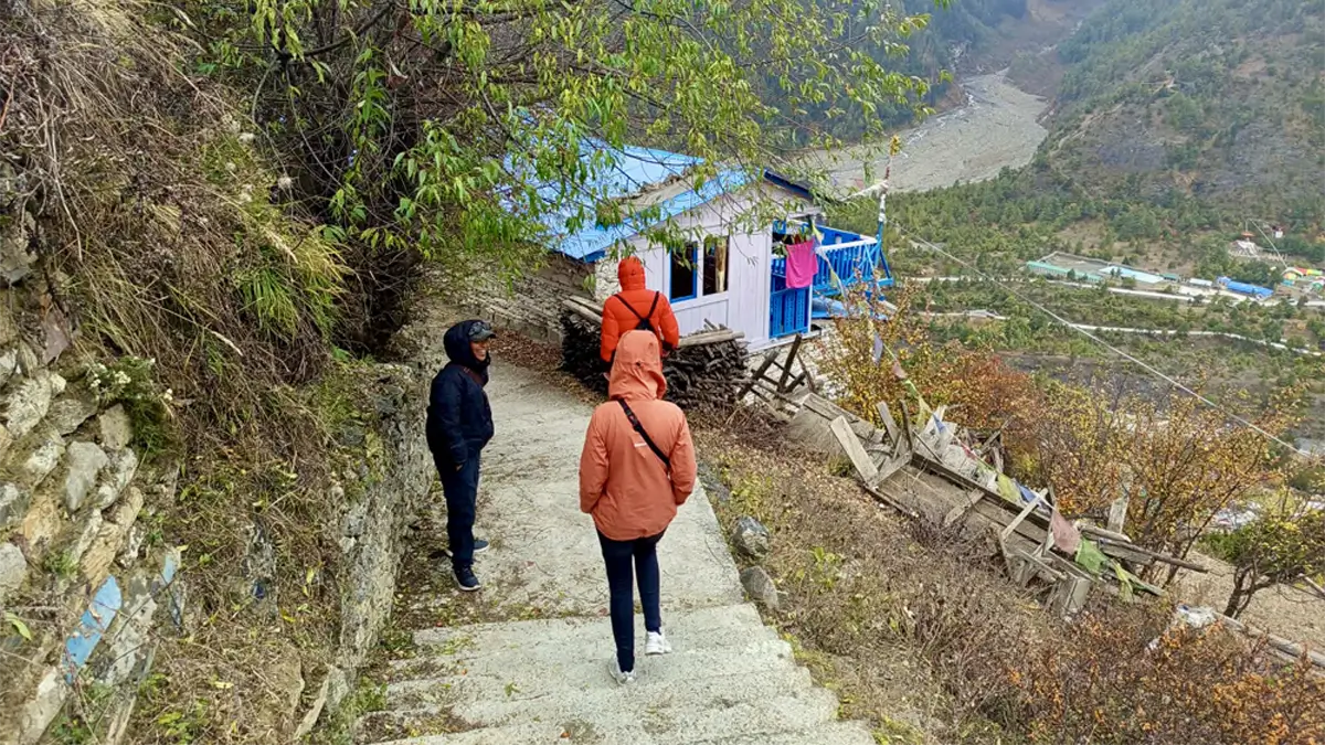 at pisang side walking tour along the trekking to annapurna circuit