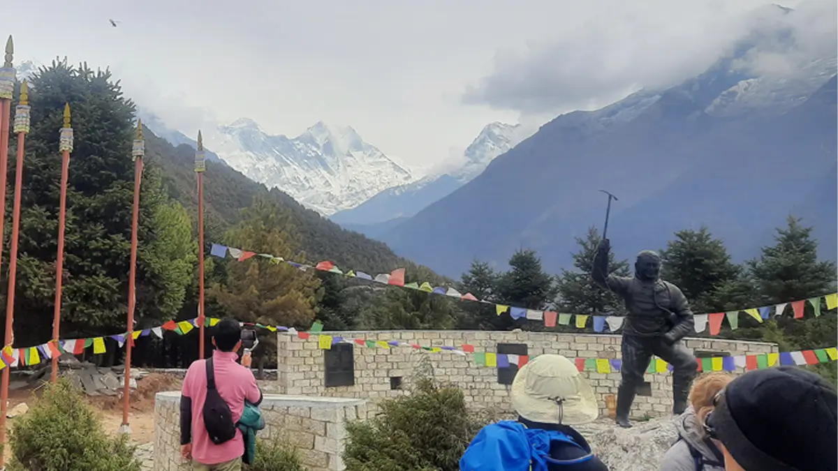 enjoying the everest view from everest national park, namche
