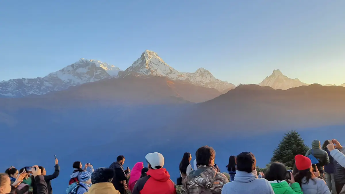 enjoying the annapurna mountain view from poon hill 3210m