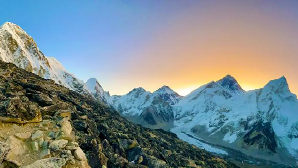 view of mount pumari, everest, nuptse, and lhotse neay by kala patthar nepal